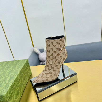 GG SIGNORIA ANKLE BOOT IN TAN BEIGE MONOGRAM CANVAS
