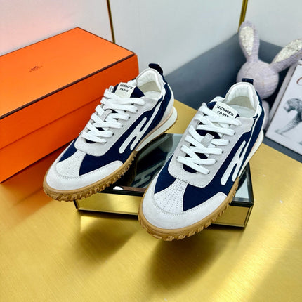 JET SNEAKER IN PALE GRAY SUEDE AND NAVY BLUE NAPPA LEATHER