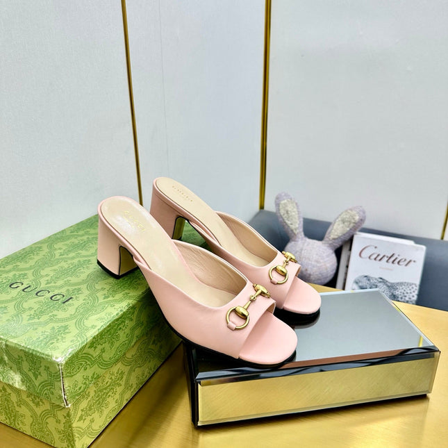 GG HIGH HEELS 55 IN PINK CALFSKIN WITH GOLD HARDWARE