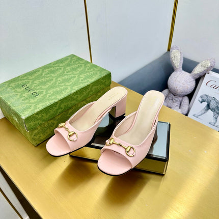 GG HIGH HEELS 55 IN PINK CALFSKIN WITH GOLD HARDWARE