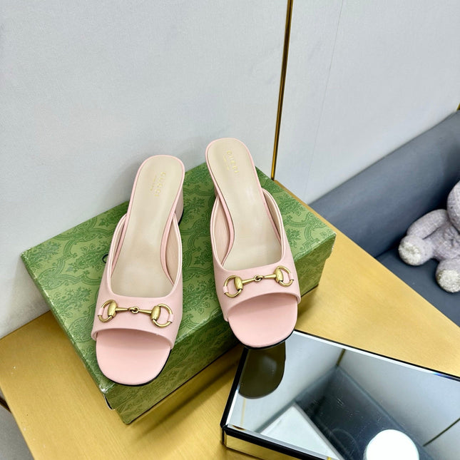 GG HIGH HEELS 55 IN PINK CALFSKIN WITH GOLD HARDWARE