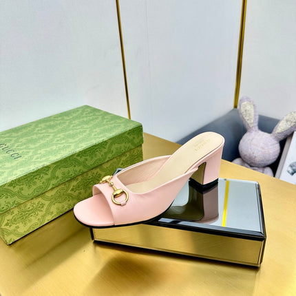 GG HIGH HEELS 55 IN PINK CALFSKIN WITH GOLD HARDWARE