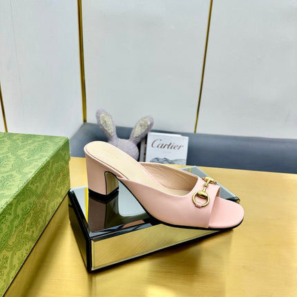 GG HIGH HEELS 55 IN PINK CALFSKIN WITH GOLD HARDWARE