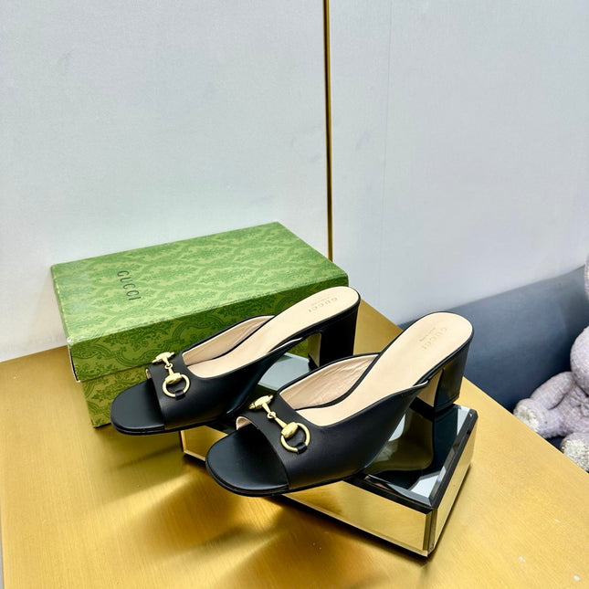 GG HIGH HEELS 55 IN BLACK CALFSKIN WITH GOLD HARDWARE