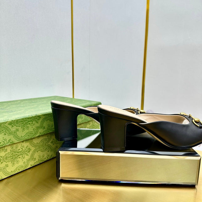 GG HIGH HEELS 55 IN BLACK CALFSKIN WITH GOLD HARDWARE