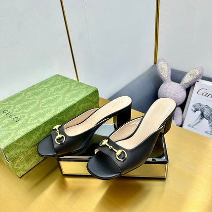 GG HIGH HEELS 55 IN BLACK CALFSKIN WITH GOLD HARDWARE