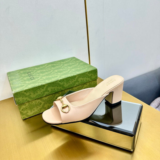 GG HIGH HEELS 55 IN LIGHT BEIGE CALFSKIN WITH GOLD HARDWARE