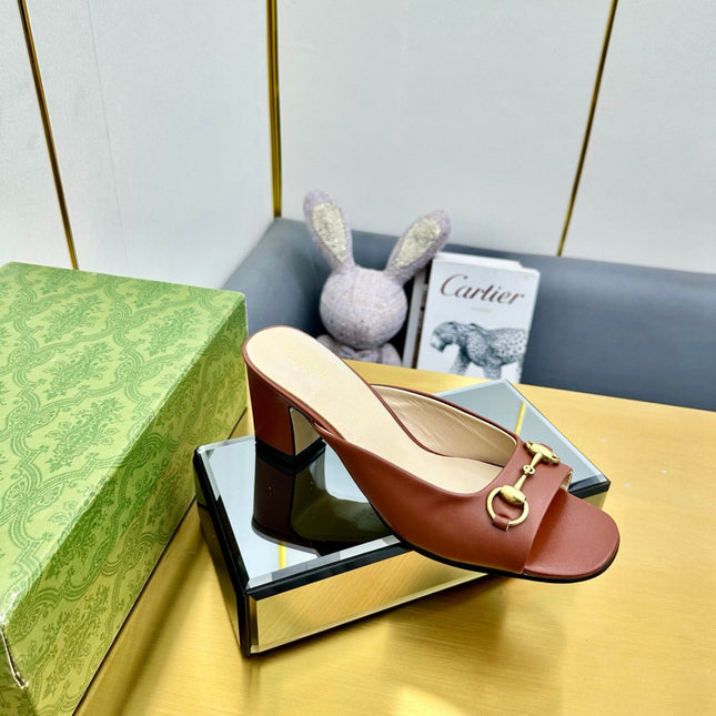 GG HIGH HEELS 55 IN BROWN CALFSKIN WITH GOLD HARDWARE