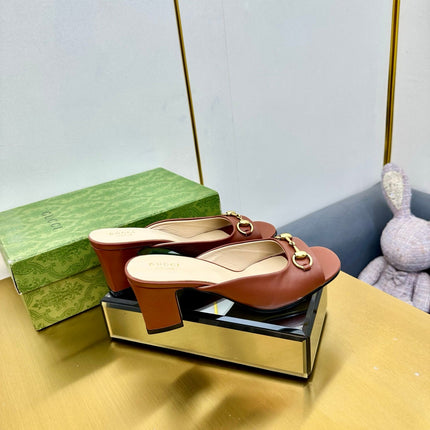 GG HIGH HEELS 55 IN BROWN CALFSKIN WITH GOLD HARDWARE