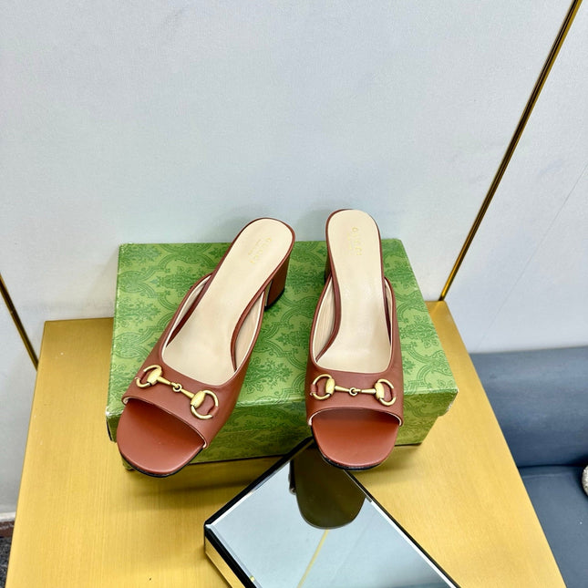 GG HIGH HEELS 55 IN BROWN CALFSKIN WITH GOLD HARDWARE