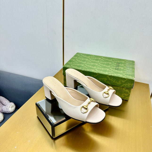 GG HIGH HEELS 55 IN CREAM WHITE CALFSKIN WITH GOLD HARDWARE