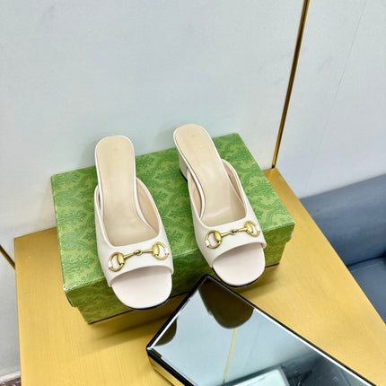 GG HIGH HEELS 55 IN CREAM WHITE CALFSKIN WITH GOLD HARDWARE