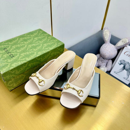 GG HIGH HEELS 55 IN CREAM WHITE CALFSKIN WITH GOLD HARDWARE