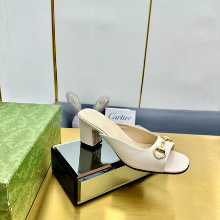 GG HIGH HEELS 55 IN CREAM WHITE CALFSKIN WITH GOLD HARDWARE
