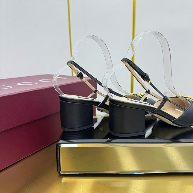 GG HIGH SLINGBACK 65 IN BLACK LAMBSKIN WITH GOLD HARDWARE