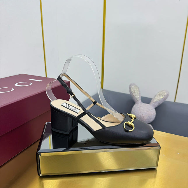 GG HIGH SLINGBACK 65 IN BLACK LAMBSKIN WITH GOLD HARDWARE