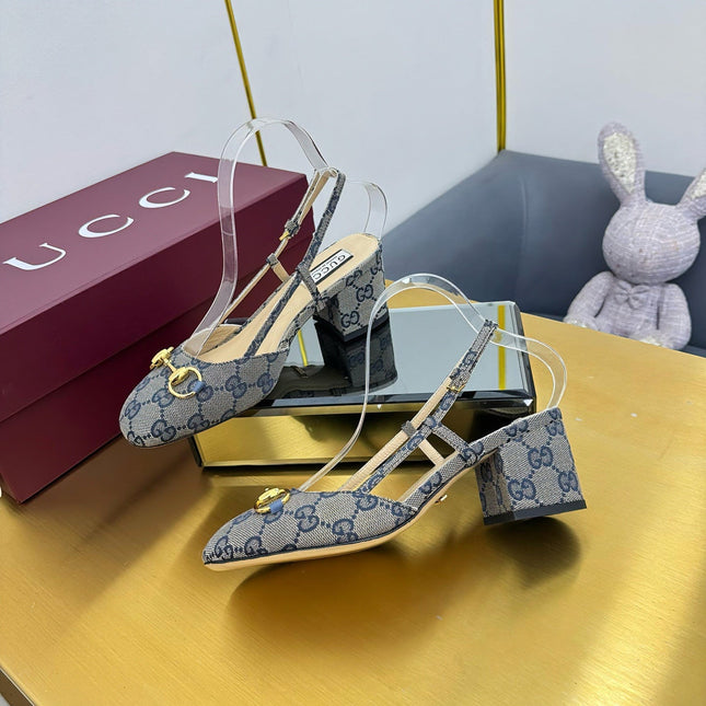 GG HIGH SLINGBACK 65 IN GREY LAMBSKIN WITH GOLD HARDWARE