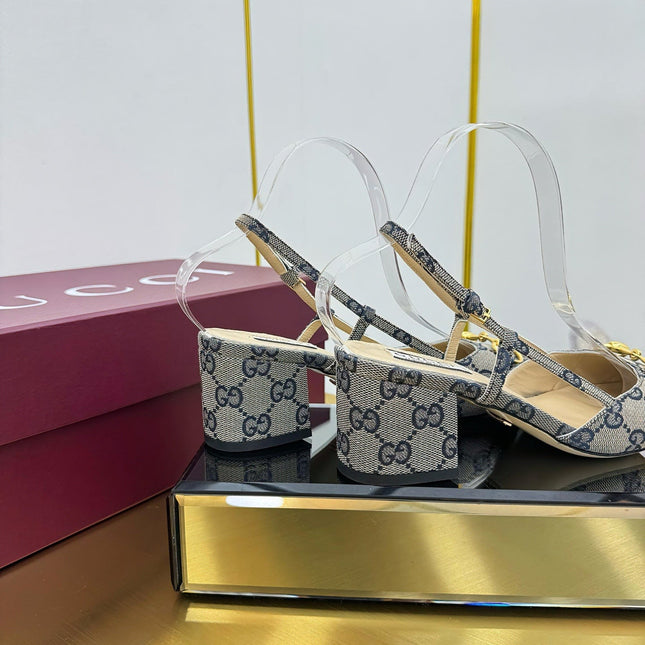 GG HIGH SLINGBACK 65 IN GREY LAMBSKIN WITH GOLD HARDWARE