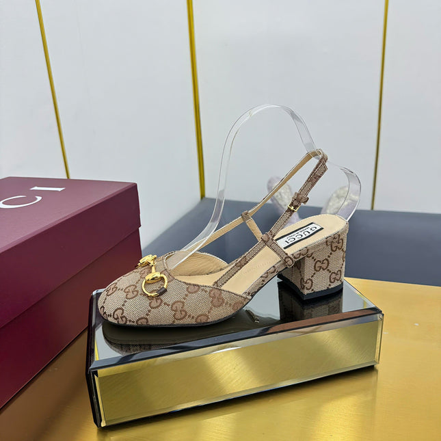 GG HIGH SLINGBACK 65 IN BEIGE LAMBSKIN WITH GOLD HARDWARE
