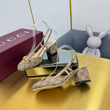 GG HIGH SLINGBACK 65 IN BEIGE LAMBSKIN WITH GOLD HARDWARE