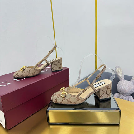 GG HIGH SLINGBACK 65 IN BEIGE LAMBSKIN WITH GOLD HARDWARE