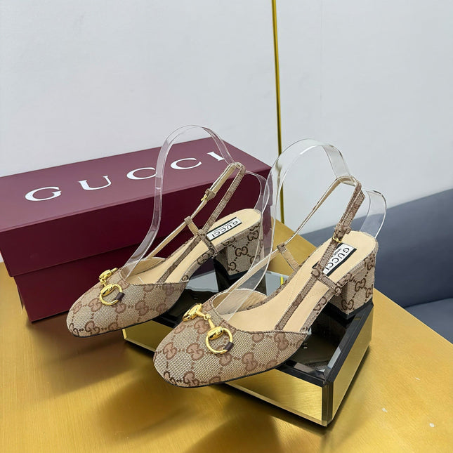 GG HIGH SLINGBACK 65 IN BEIGE LAMBSKIN WITH GOLD HARDWARE
