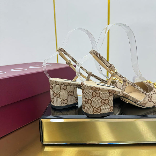 GG HIGH SLINGBACK 65 IN BEIGE LAMBSKIN WITH GOLD HARDWARE