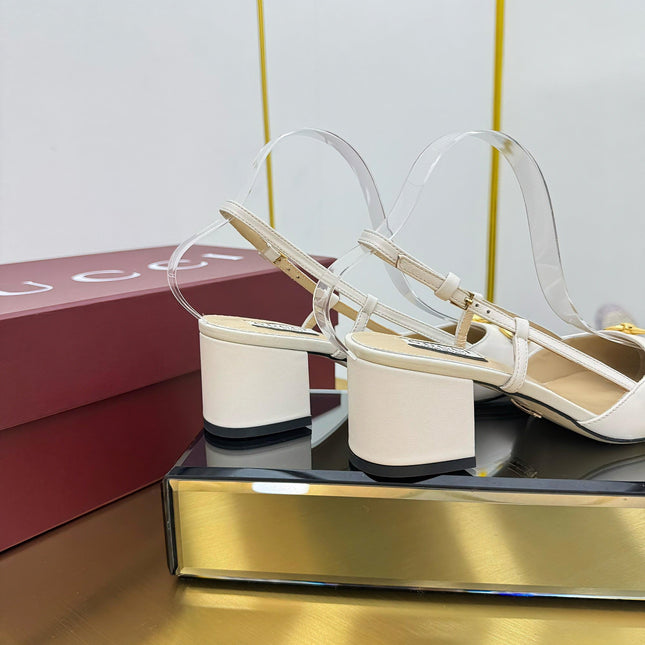 GG HIGH SLINGBACK 65 IN WHITE LAMBSKIN WITH GOLD HARDWARE