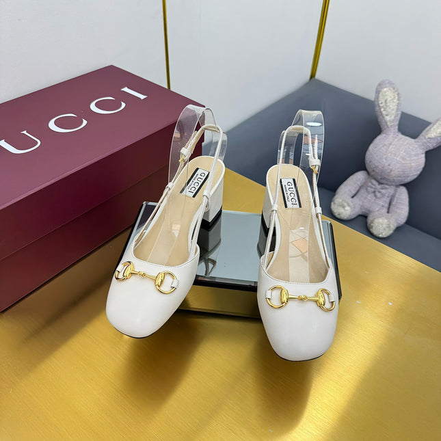 GG HIGH SLINGBACK 65 IN WHITE LAMBSKIN WITH GOLD HARDWARE