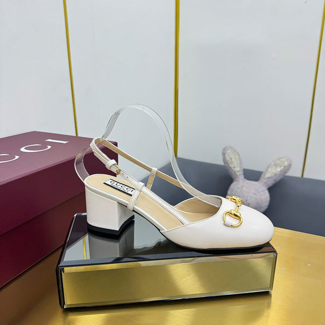GG HIGH SLINGBACK 65 IN WHITE LAMBSKIN WITH GOLD HARDWARE