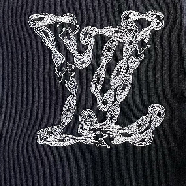 LV BLACK COTTON T-SHIRT EMBROIDERED LOGO 238862