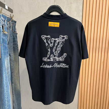 LV BLACK COTTON T-SHIRT EMBROIDERED LOGO 238862