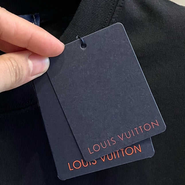 LV BLACK COTTON T-SHIRT EMBROIDERED LOGO 238862