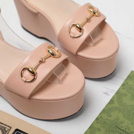 GG  Horsebit Wedges Sandals Pink