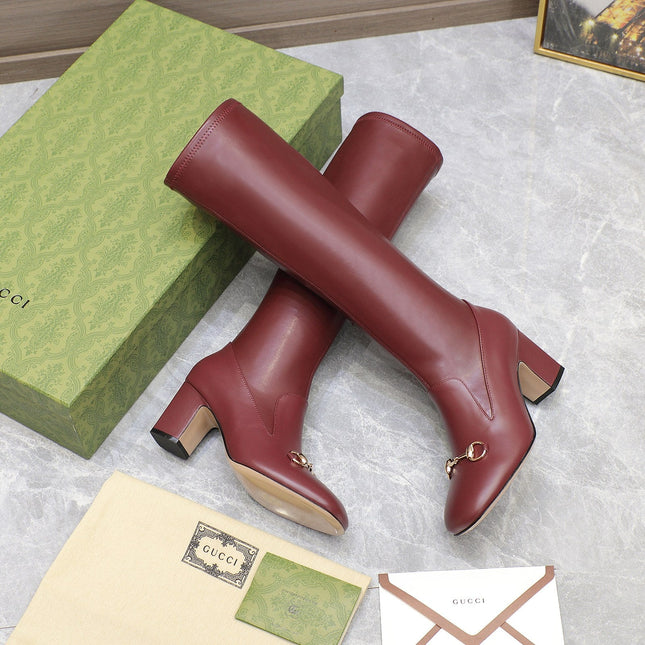 GG HORSEBIT KNEE HIGH BOOTS IN SANGRIA RED SHEEPSKIN