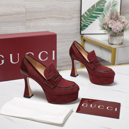 GG CLASSIC HIGH HEELS 110 IN DARK RED WITH LOGO PRINT