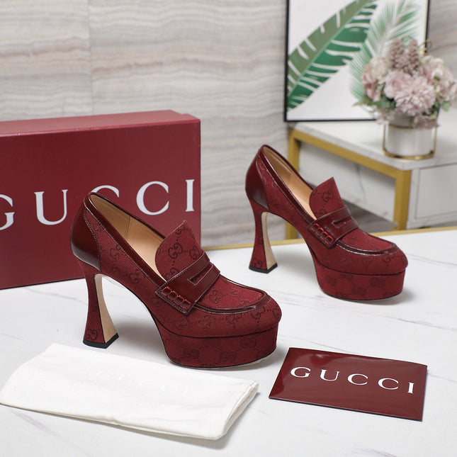 GG CLASSIC HIGH HEELS 110 IN DARK RED WITH LOGO PRINT