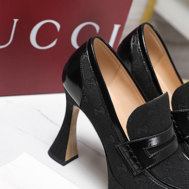 GG CLASSIC HIGH HEELS 110 IN BLACK WITH LOGO PRINT