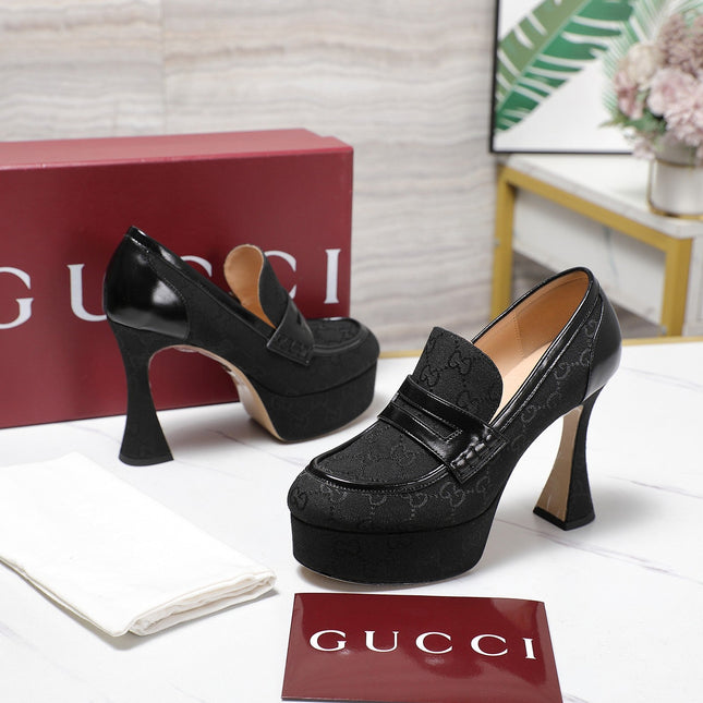 GG CLASSIC HIGH HEELS 110 IN BLACK WITH LOGO PRINT