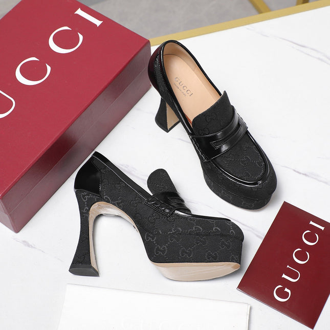 GG CLASSIC HIGH HEELS 110 IN BLACK WITH LOGO PRINT