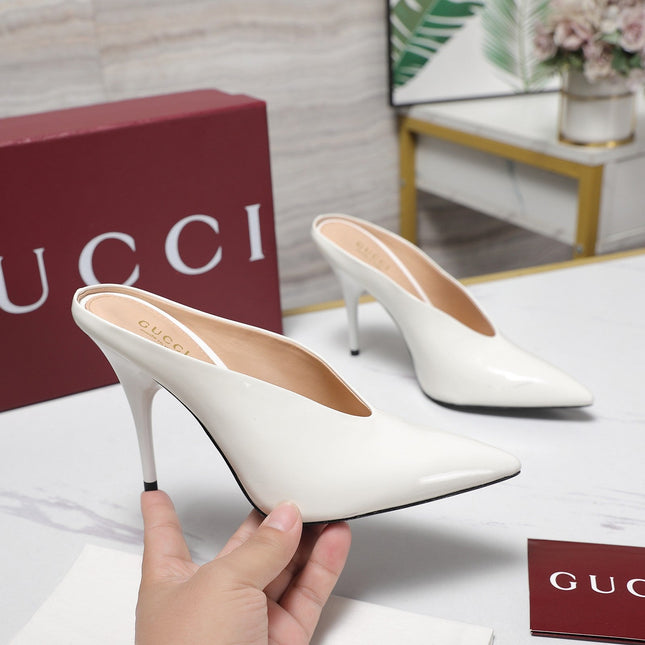 GG HEELED MULES 105 IN WHITE CALFSKIN