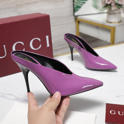 GG HEELED MULES 105 IN PURPLE CALFSKIN