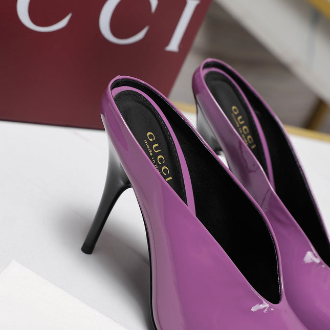 GG HEELED MULES 105 IN PURPLE CALFSKIN