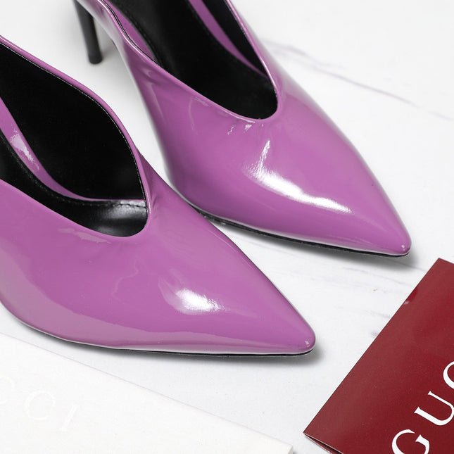 GG HEELED MULES 105 IN PURPLE CALFSKIN