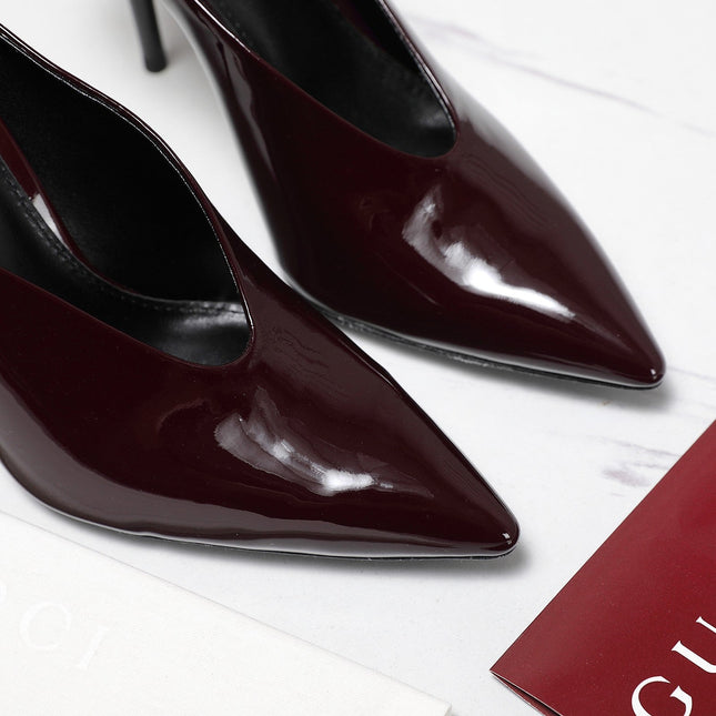 GG HEELED MULES 105 IN DARK RED CALFSKIN