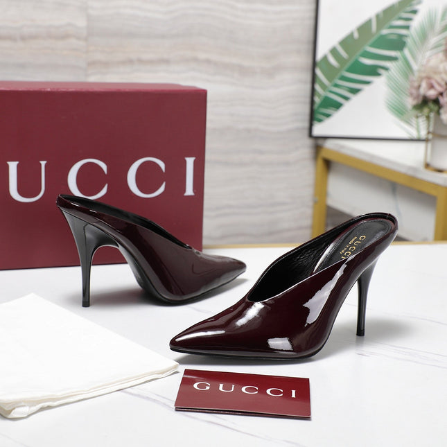 GG HEELED MULES 105 IN DARK RED CALFSKIN