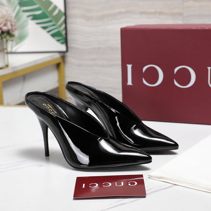 GG HEELED MULES 105 IN BLACK CALFSKIN