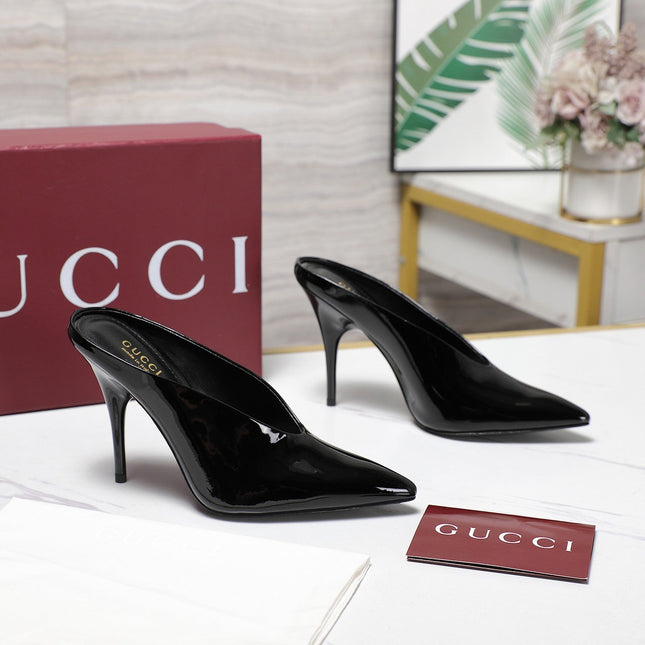 GG HEELED MULES 105 IN BLACK CALFSKIN