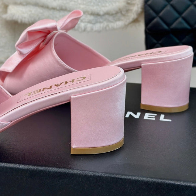 Double CC Big Bow High Heels Sheepskin Light Pink