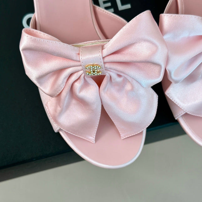 Double CC Big Bow High Heels Sheepskin Light Pink
